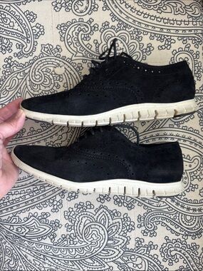 Women's Cole Haan Zerogrand Black Suede Wingtip Sneaker with White Sole